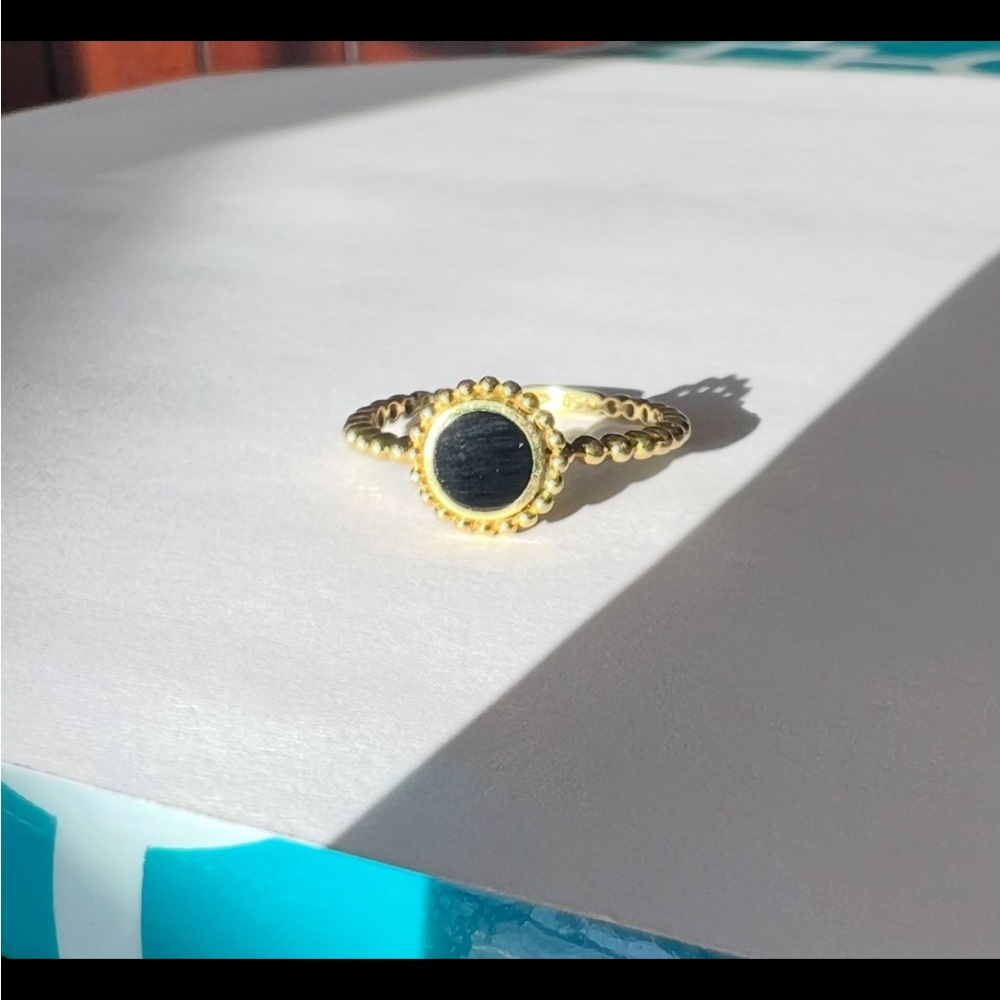 LAGOS Gold and Black Onyx Ring -size 7